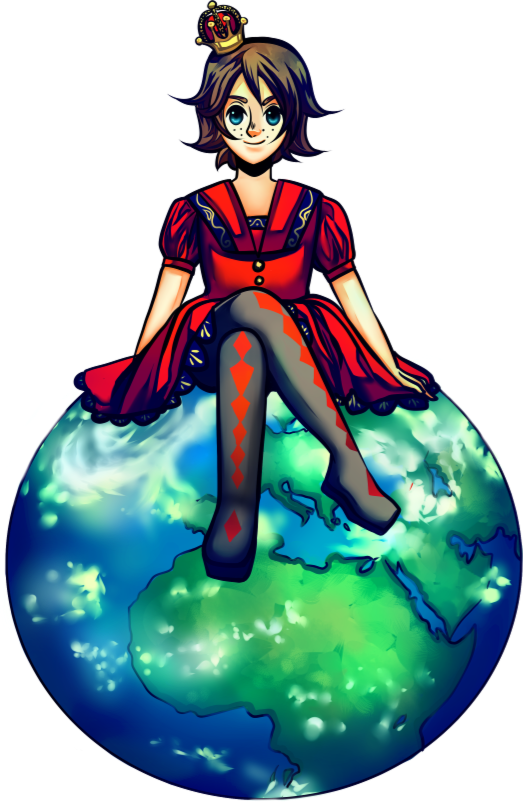 Eli sitting on top of a small globe.